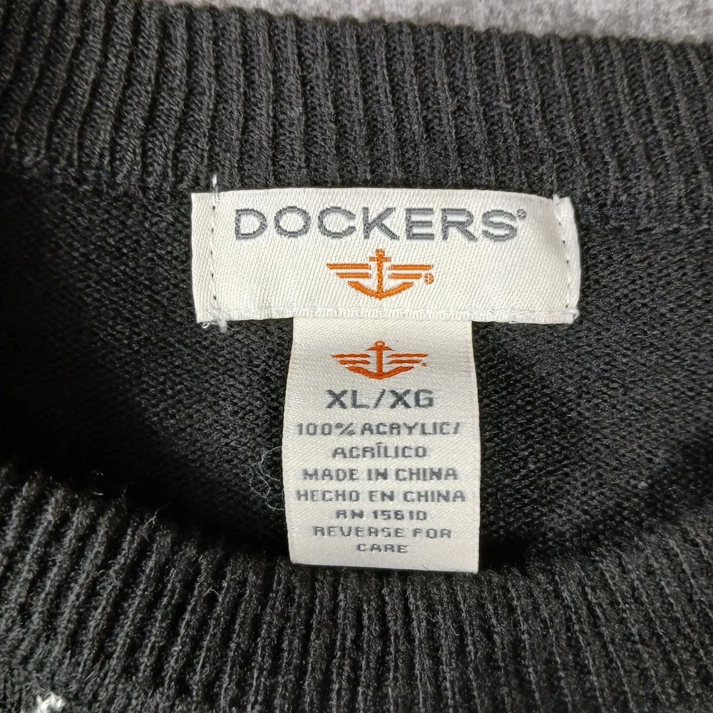 Dockers Mens Argyle Crewneck Sweater Black Grey Acrylic Pullover XL 736401547324